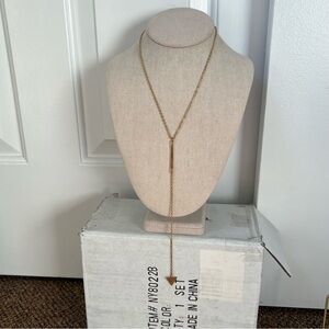 Gold tone y lariat chain necklace triangle charm pendant dainty thin